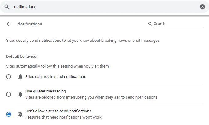 Chrome notification settings