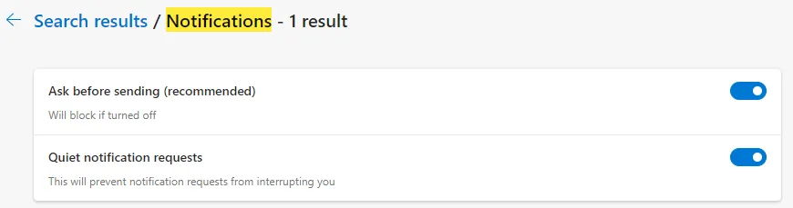 Edge notification settings